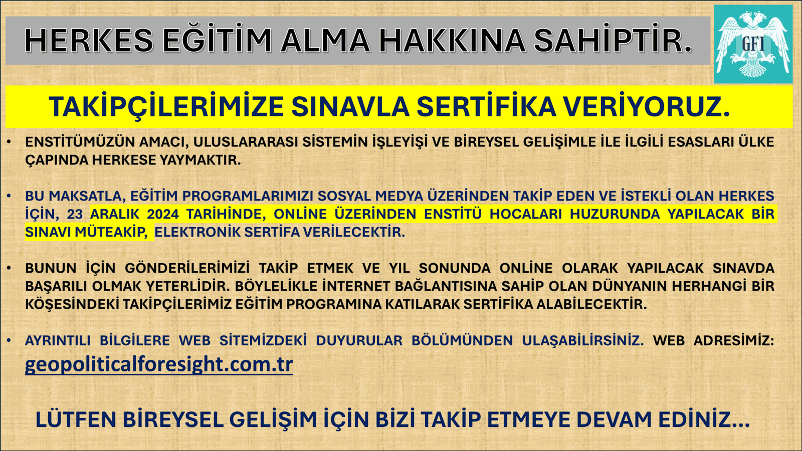 SERTİFİKA PROGRAMI DUYURUSU